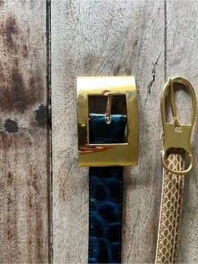 Lot of 2 Gold Buckle Croc-Embossed Belt